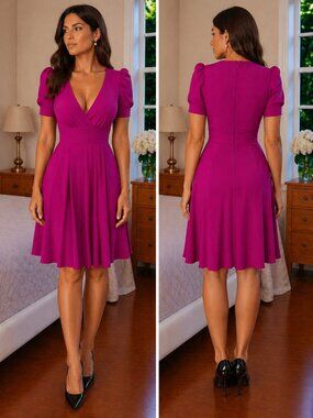 Gucci Magenta Pink Surplice Pleated Silk Barbiecore Midi Dress $1,175